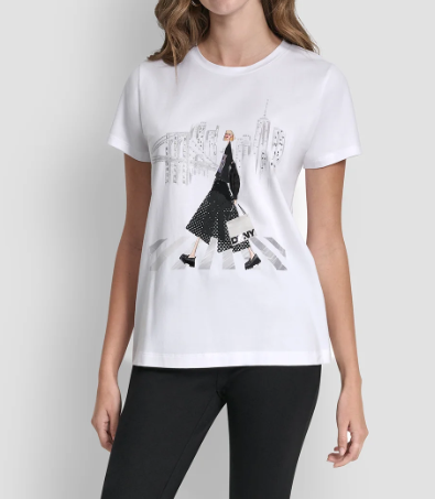 [S] DKNY WHITE CROSSWALK CONVERSATIONAL GRAPHIC TEE, P54HYWNA-WHT (SD1653)