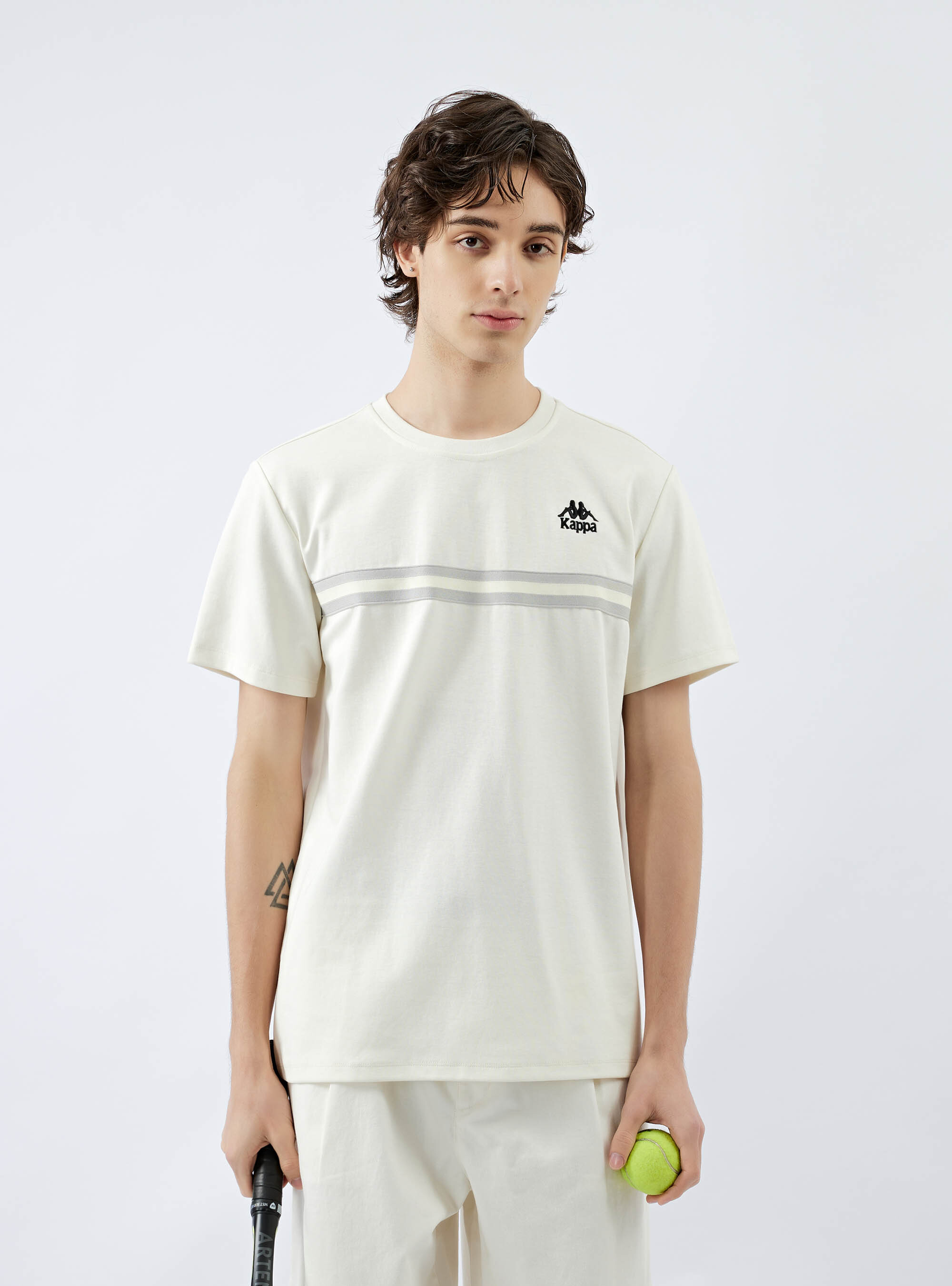 男女適穿 條紋織帶棉質短袖T-shirt