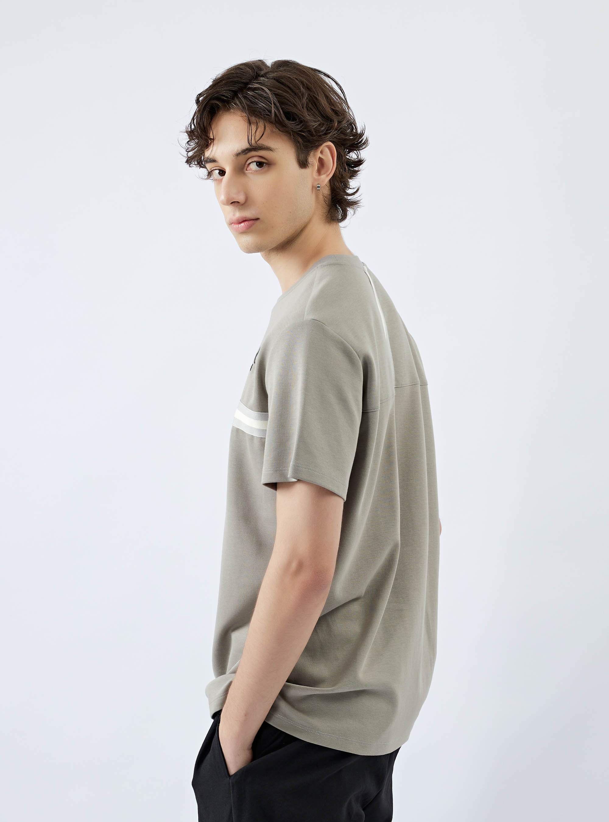 男女適穿 條紋織帶棉質短袖T-shirt