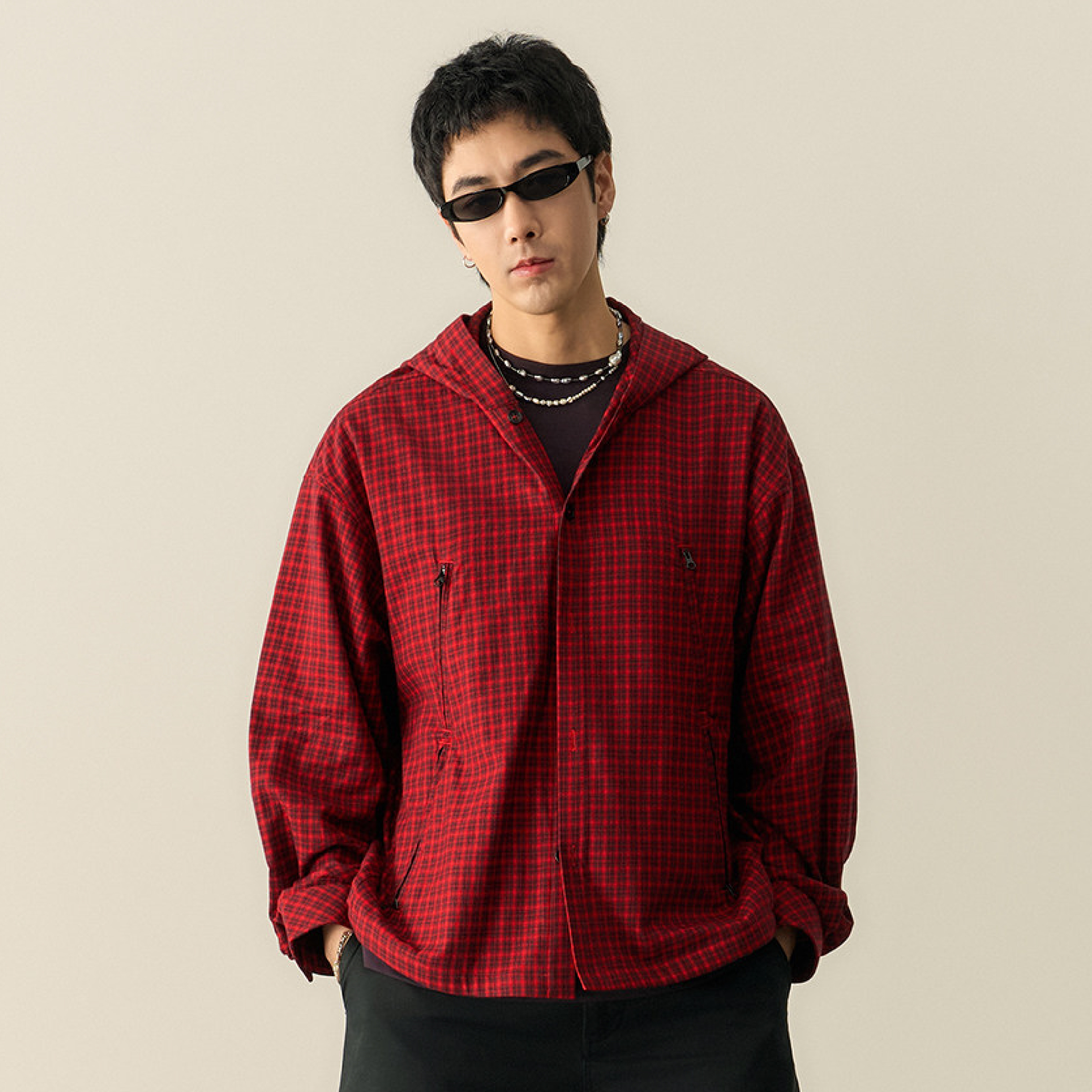 TANOXI Plaid Hooded Shirts 格紋 連帽長袖襯衫 [TNX-S100]