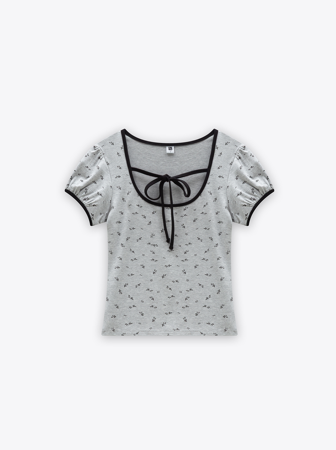 撞色滾邊印花上衣