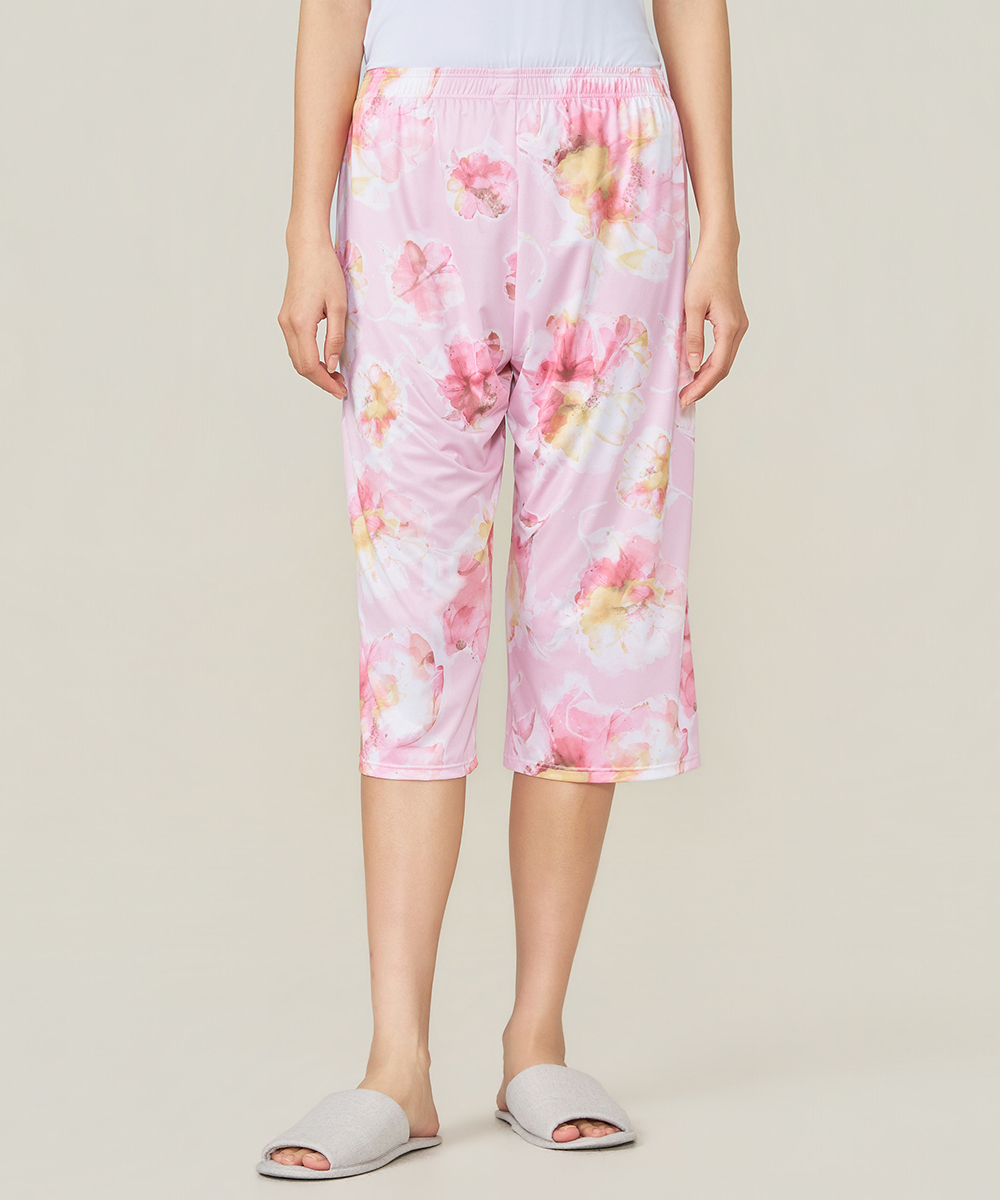 自由空間-旅行印花 永效吸排女七分寬褲 UE0G2426