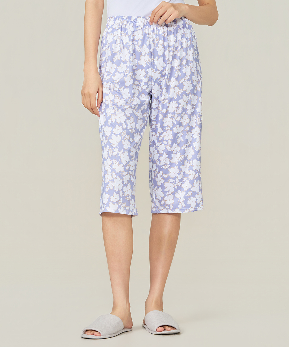 自由空間-旅行印花 永效吸排女七分寬褲 UE0G2426