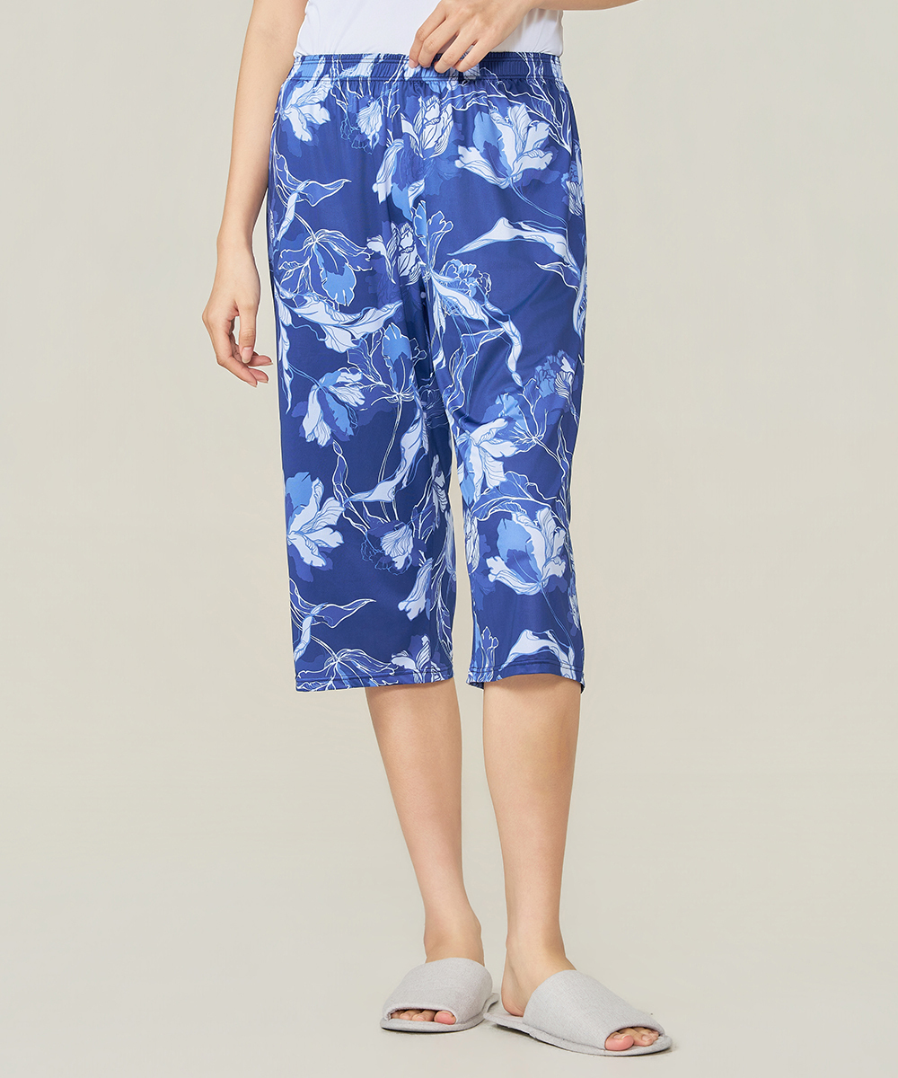 自由空間-旅行印花 永效吸排女七分寬褲 UE0G2426