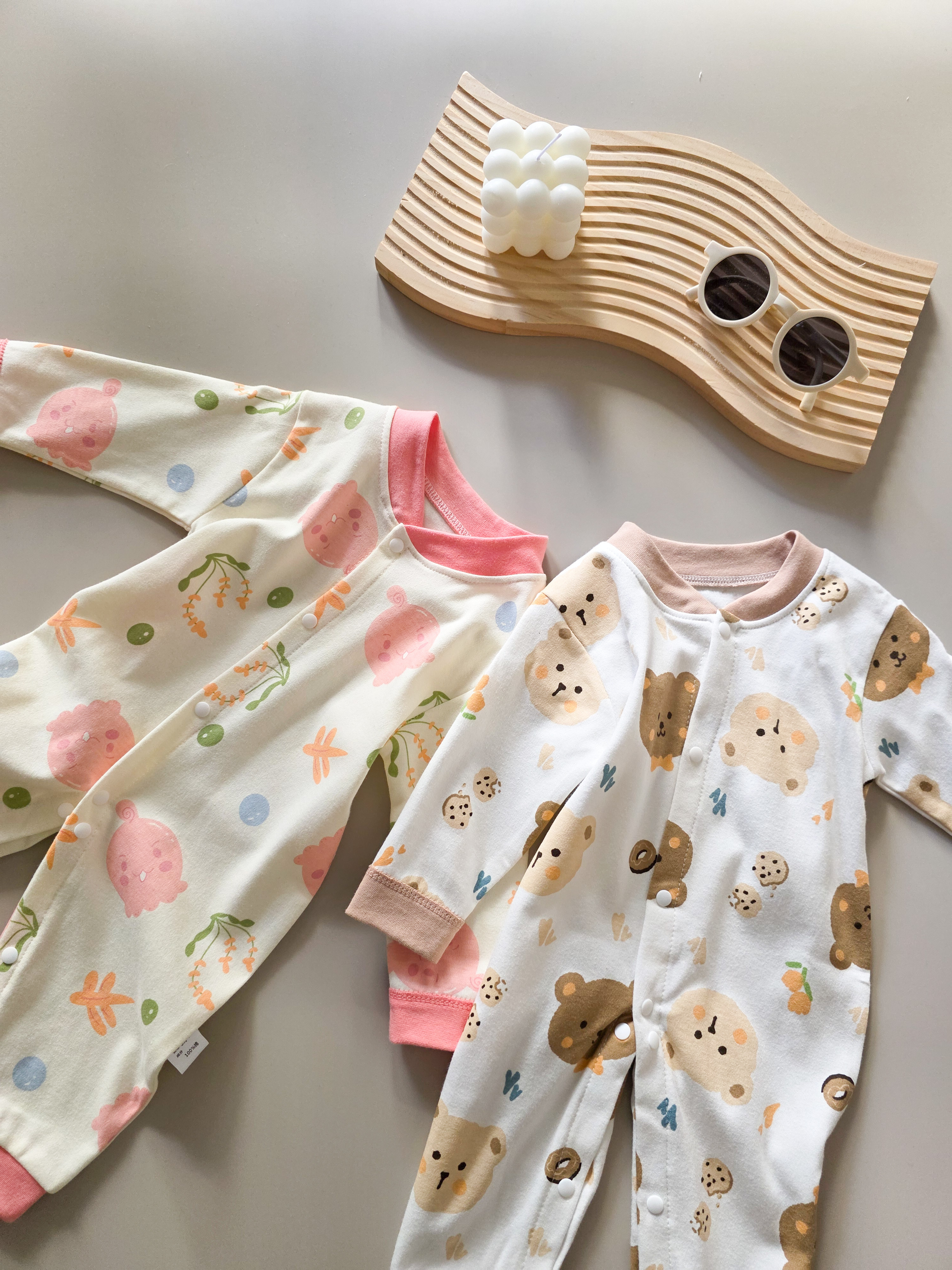 奶油摩卡熊 長袖連身衣