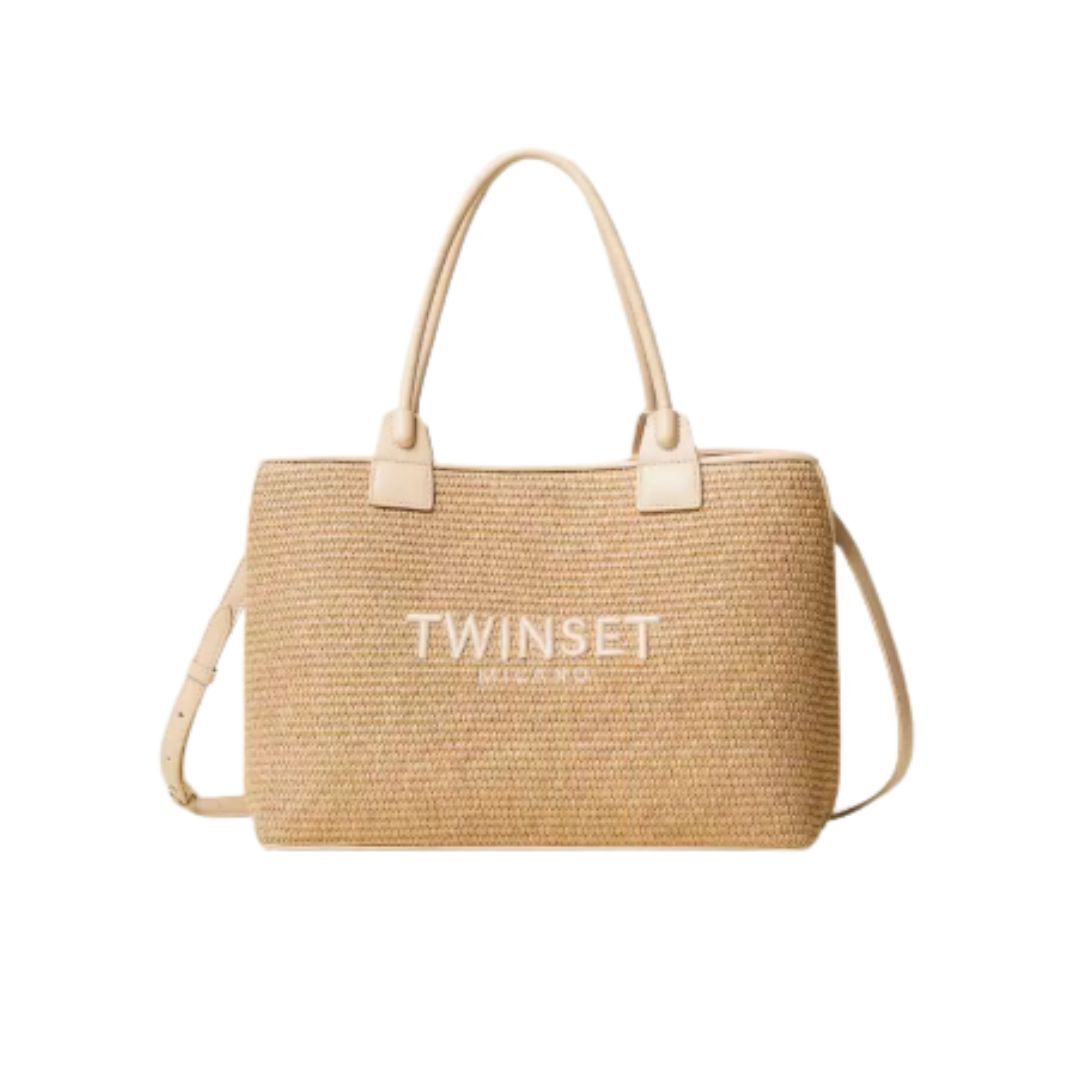 1TS0319-036 [TWINSET] Raffia-Effect Shopper Bag Parchment Beige #261TB7070 (B-EU-E)