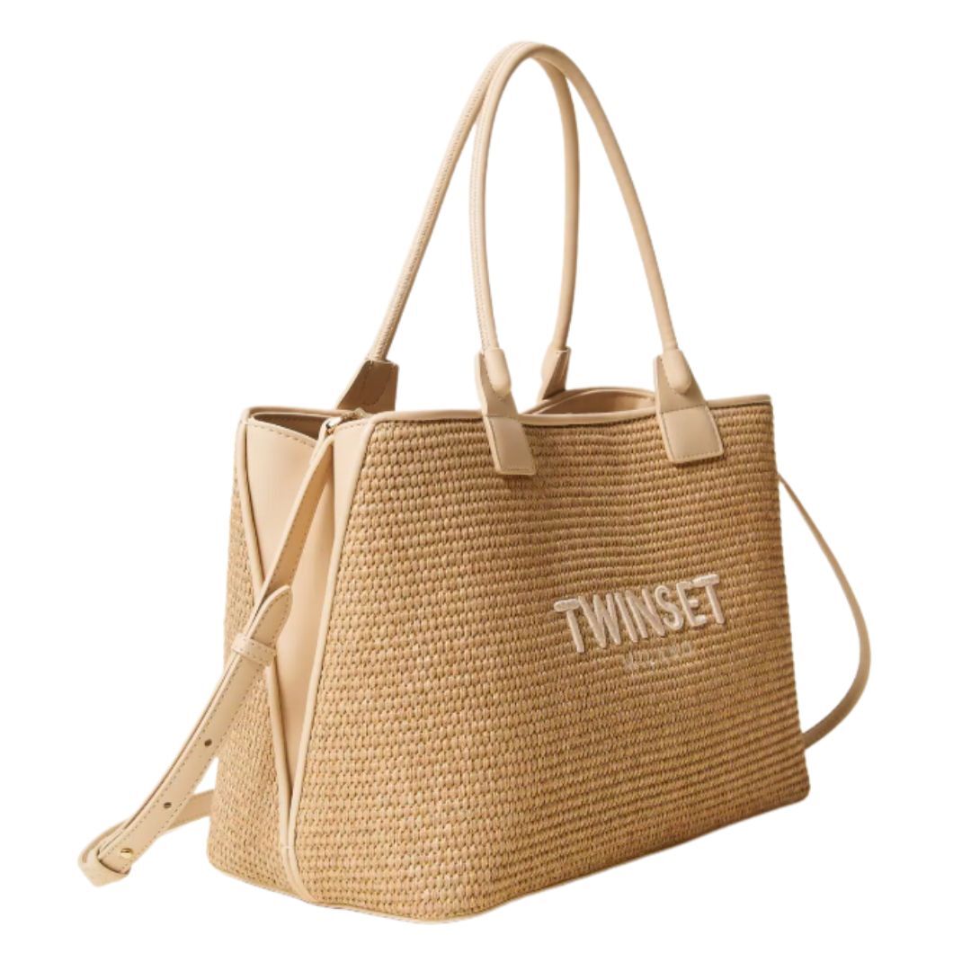 1TS0319-036 [TWINSET] Raffia-Effect Shopper Bag Parchment Beige #261TB7070 (B-EU-E)