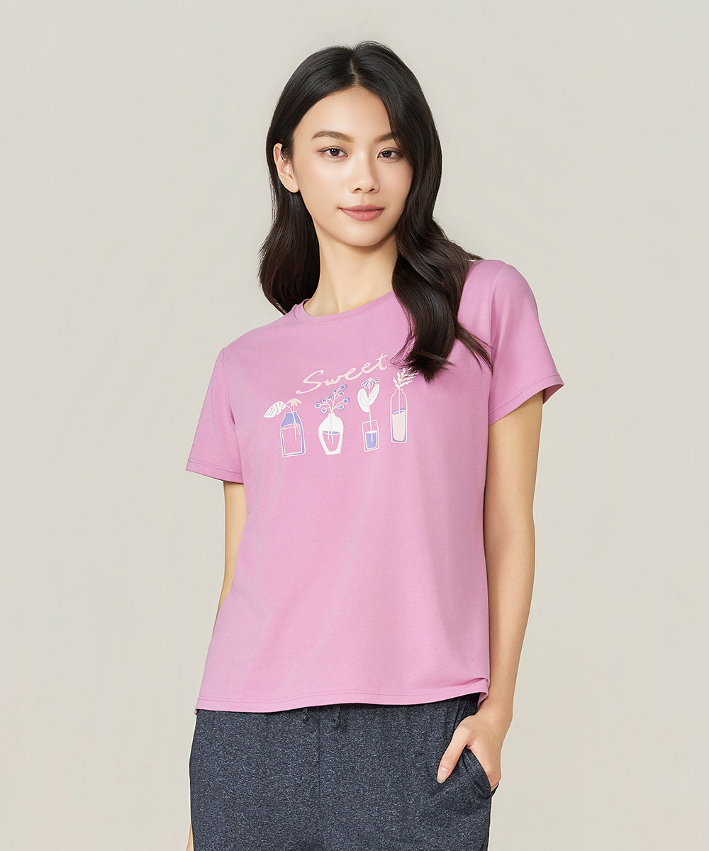 自由空間-圓舞曲 親密棉柔女印花圓領短袖衫 UE025526