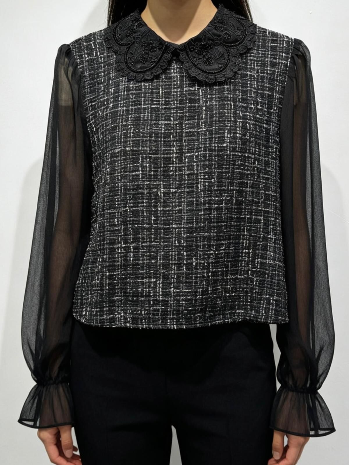 SK01 Korea Tweed Lace Top