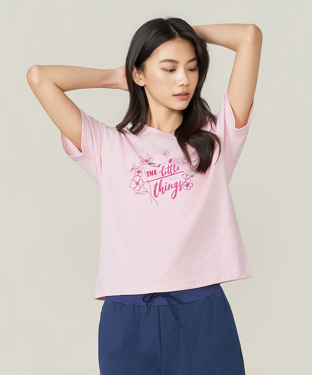 自由空間-FLOWING 竹節棉女印花圓領寬版衫 UE029126