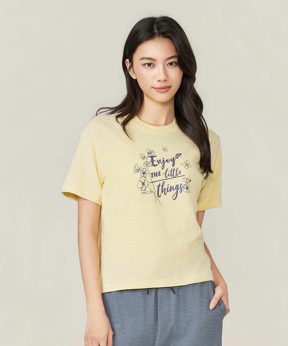 自由空間-FLOWING 竹節棉女印花圓領寬版衫 UE029126