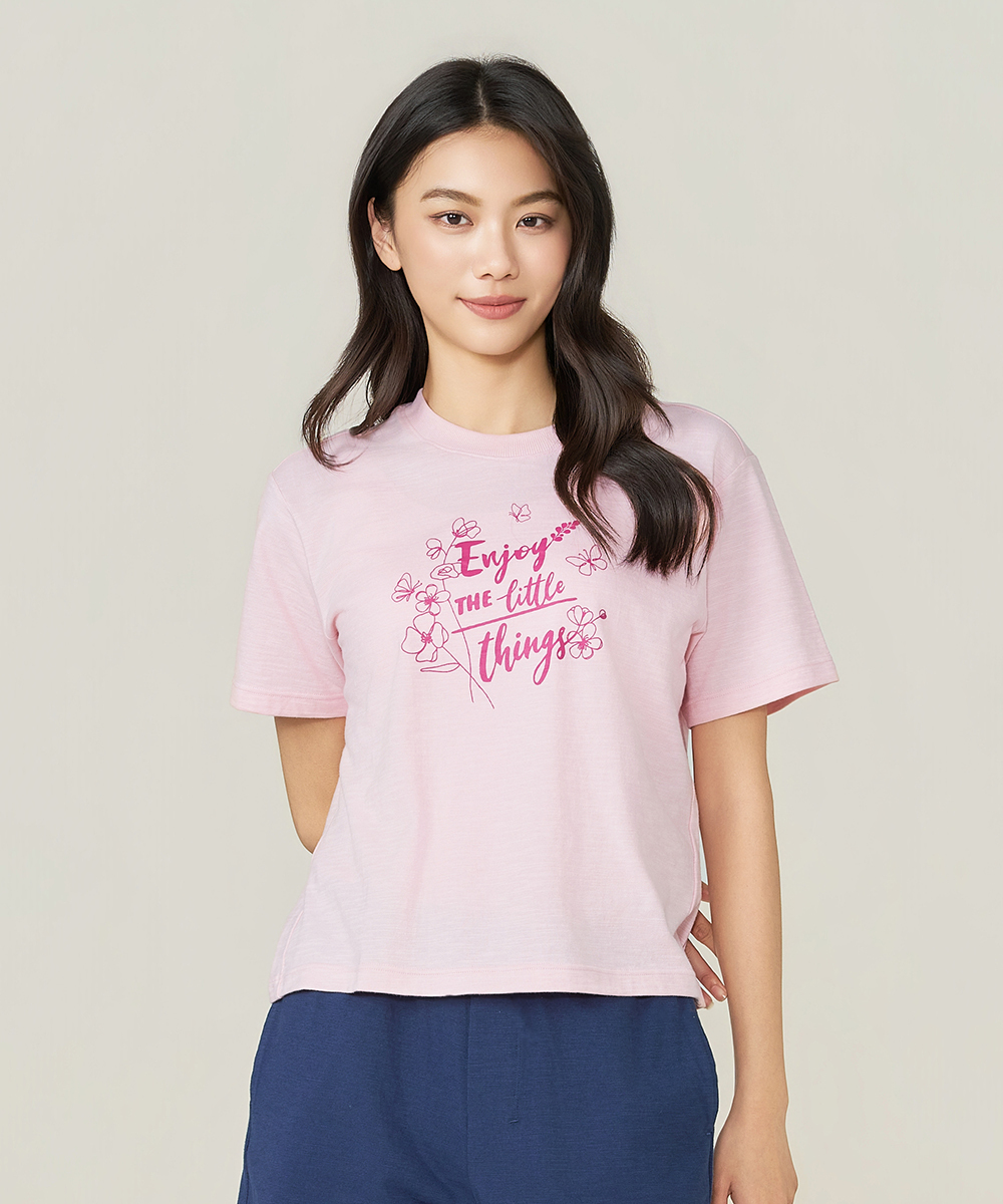 自由空間-FLOWING 竹節棉女印花圓領寬版衫 UE029126