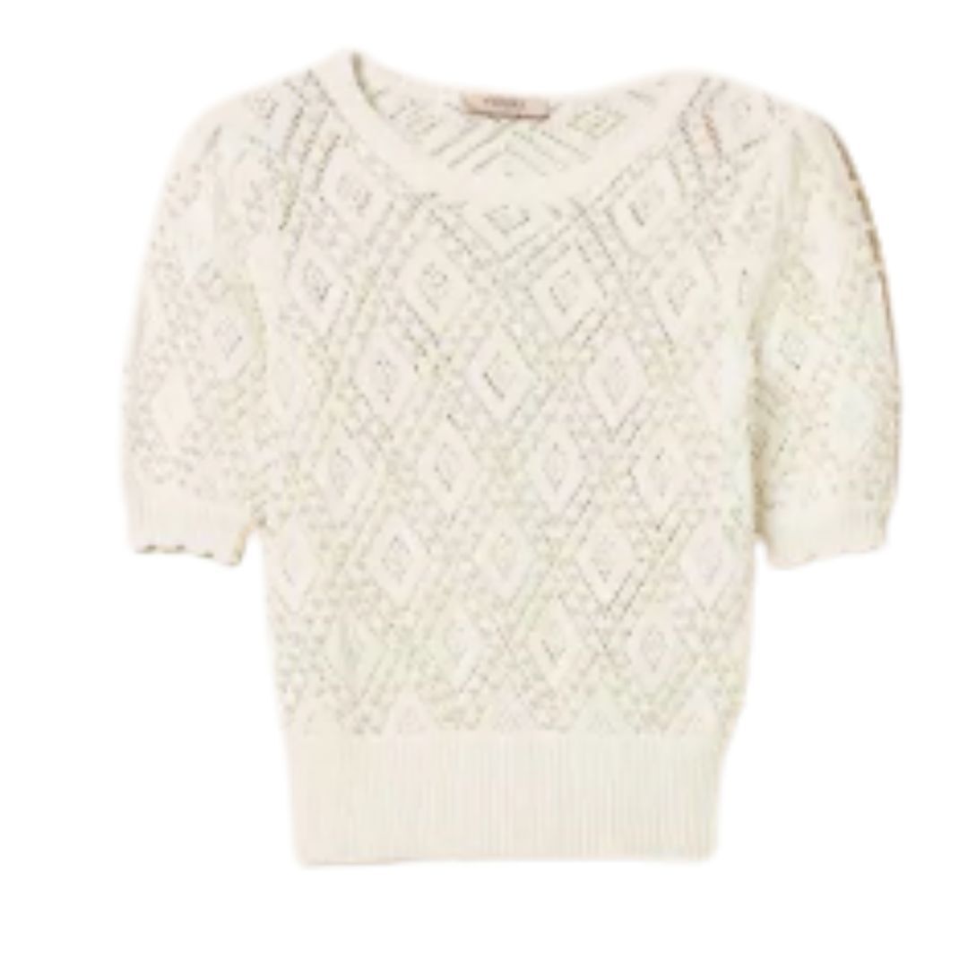 1TS0319-037 [TWINSET] Diamond Pattern Jumper With Pearls Mother Of Pearl #261TP3201 (C-EU-E)