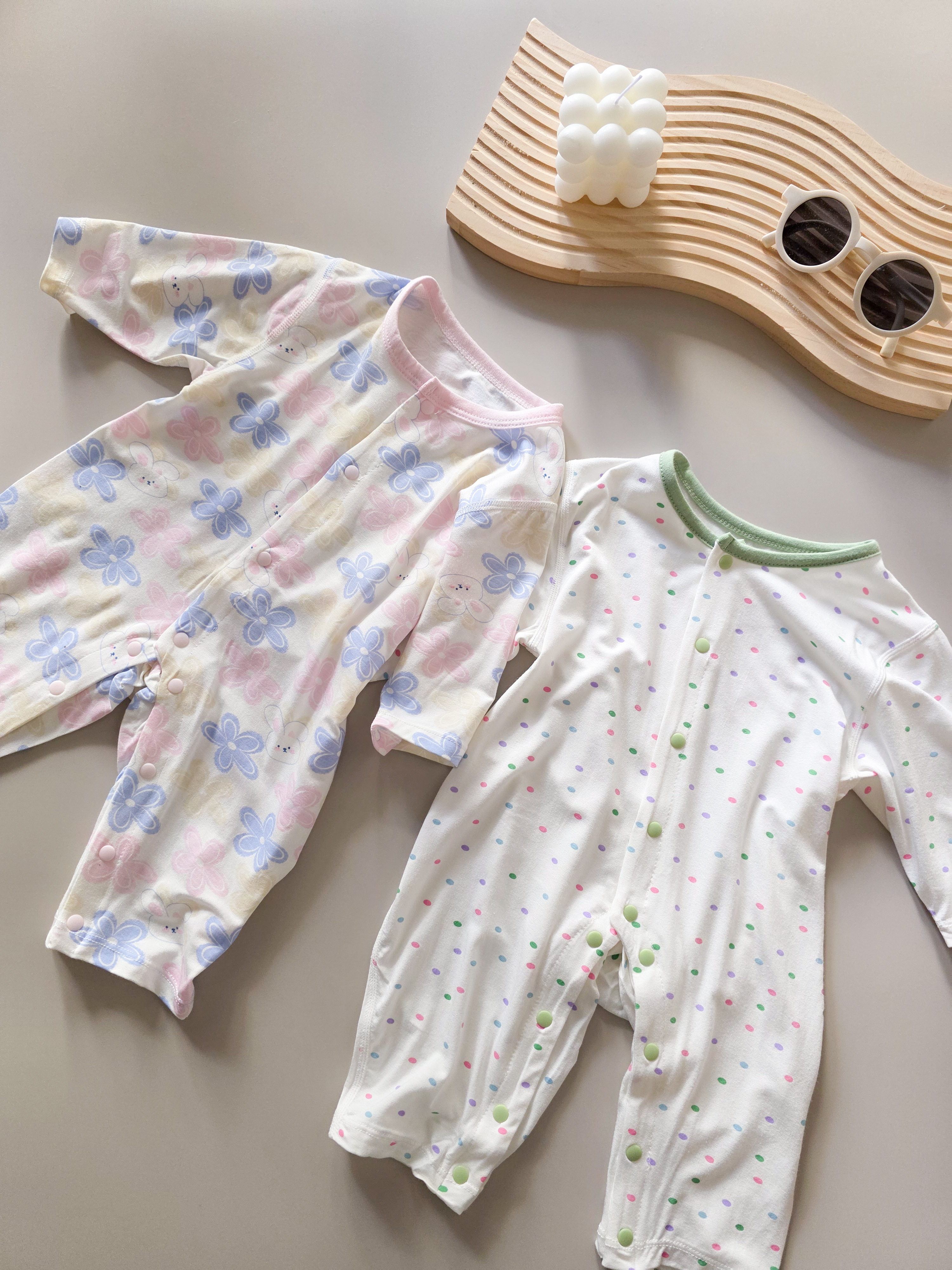 粉紫花 空調七分袖連身衣