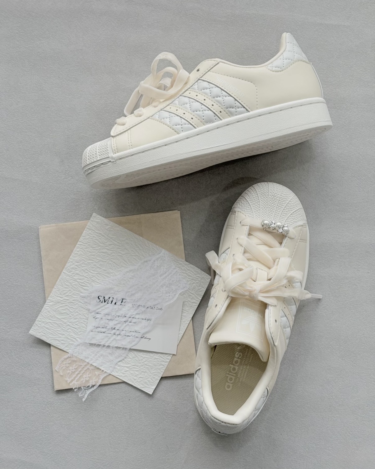 ADIDAS SUPERSTAR 2.0 貝殼頭 愛迪達 三葉草 小香風 菱格紋 珍珠 香草奶油 奶油白 米色 米白 女鞋 KJ7301 / 預購