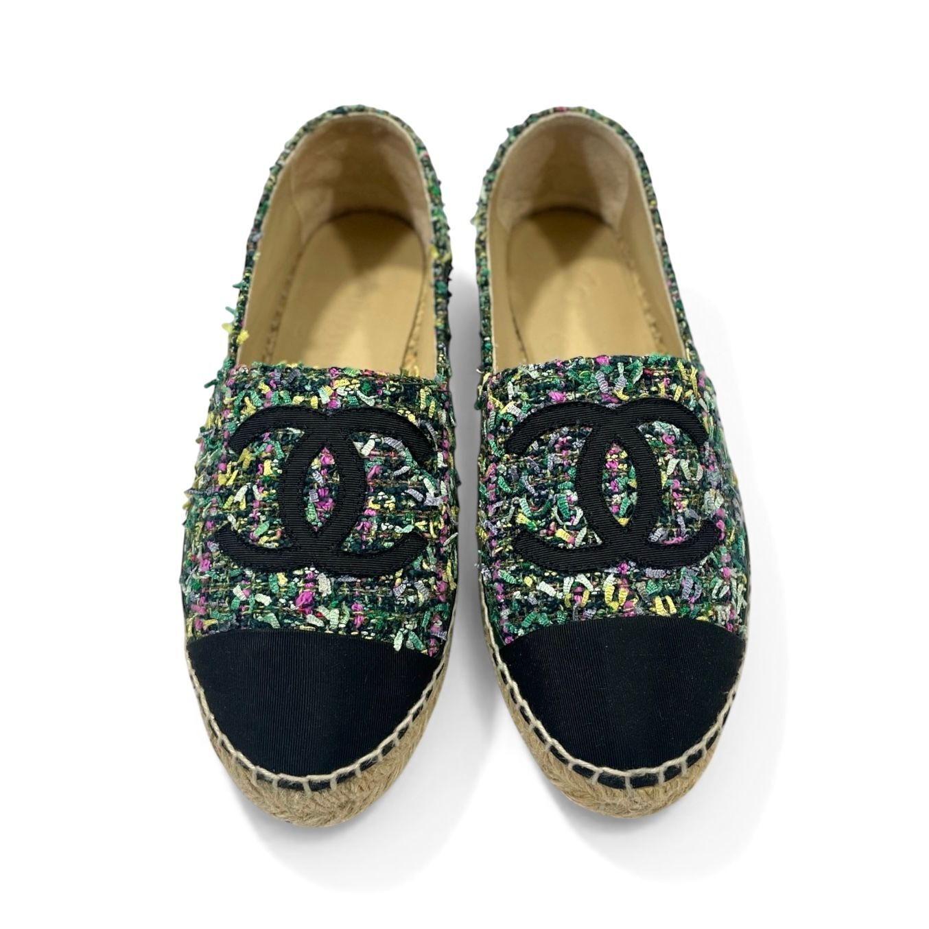 全新CHANEL漁夫鞋35碼 G29762 綠拼黑 CC LOGO 香奈兒草鞋 Espadrilles Flats Shoes #BRAND NEW #香榭站正品