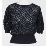 1TS0319-038 [TWINSET] Diamond Pattern Jumper With Pearls Blue Night #261TP3201 (C-EU-E)