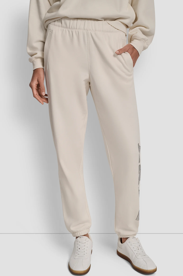 [S] DKNY EGG NOG EXPLODED RHINESTONE VARSITY LOGO HIGH RISE RELAXED, DP5P3737-EN2 (SD1599)