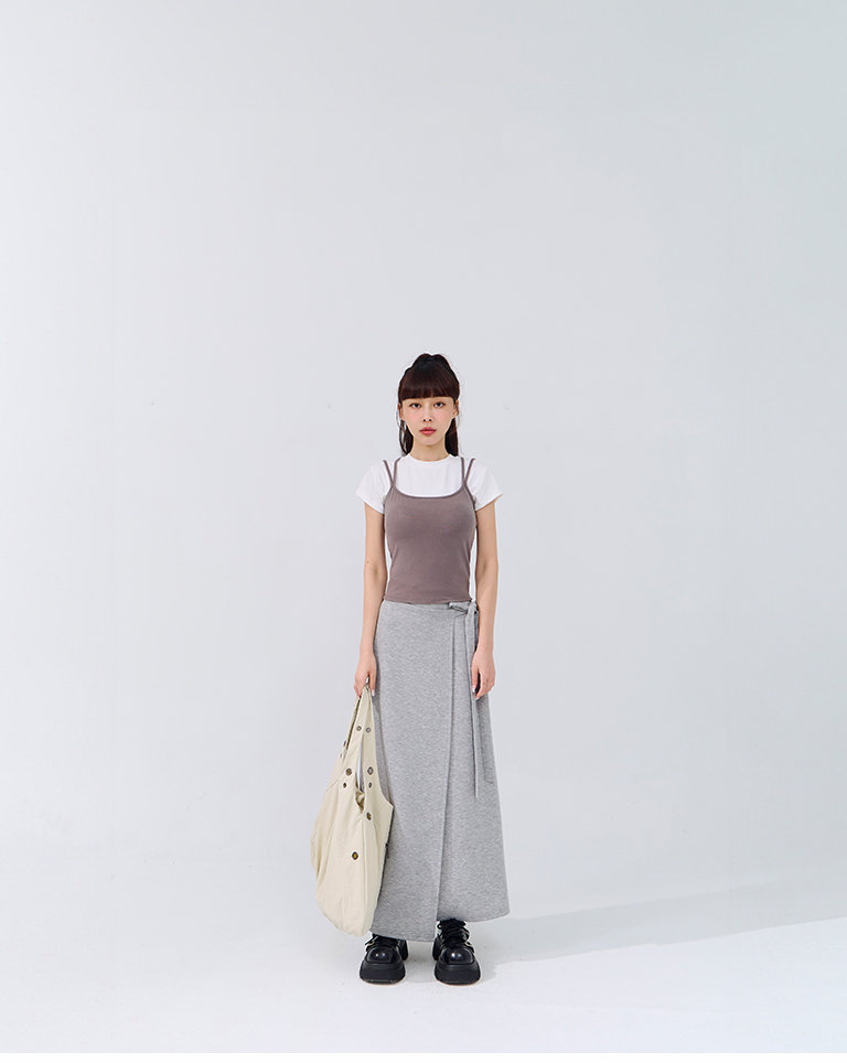 绑带剪接不对称太空棉长裙 两色售 S/M【03021740】现+预