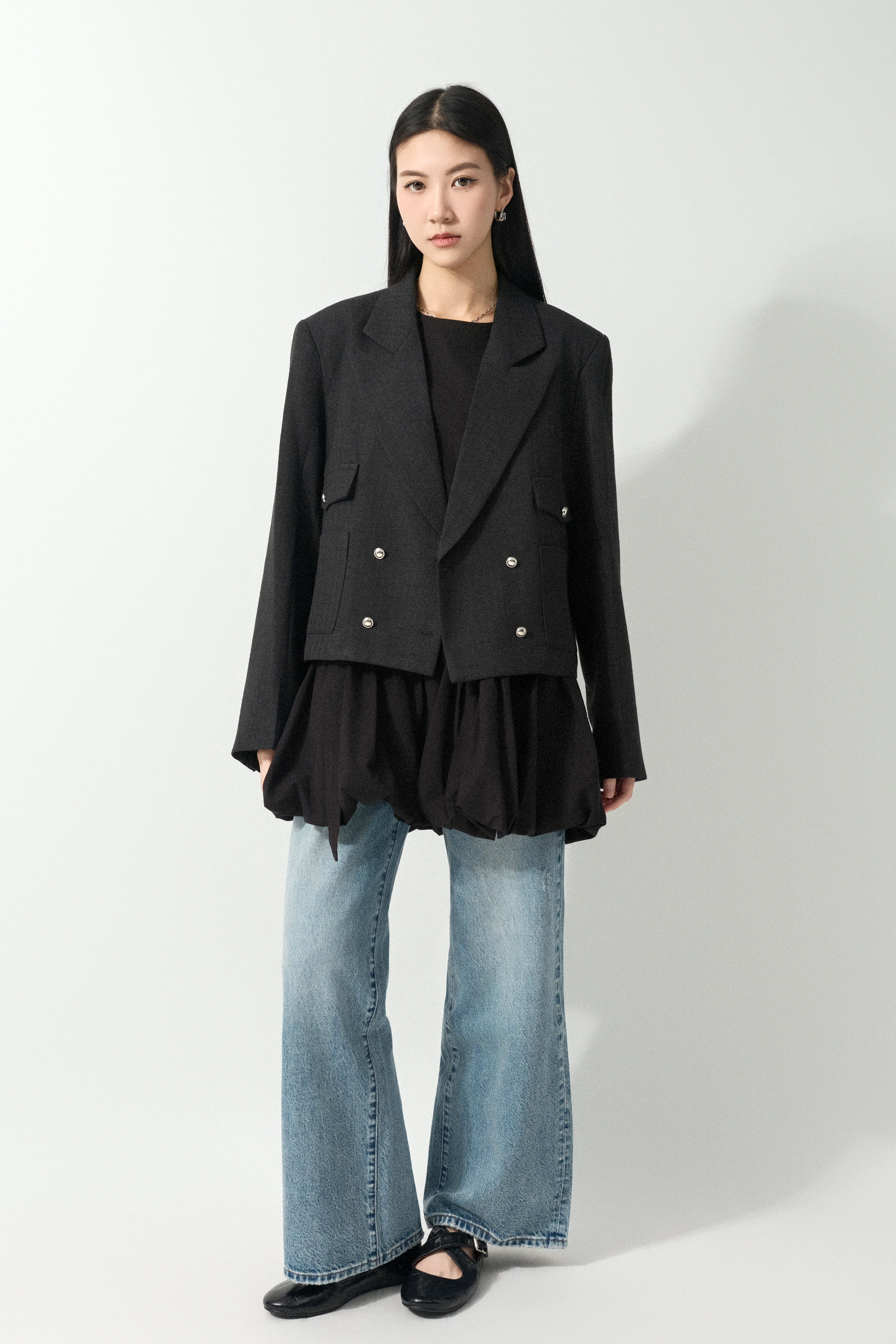 人字紋棉麻孖襟西裝褸（預購產品）