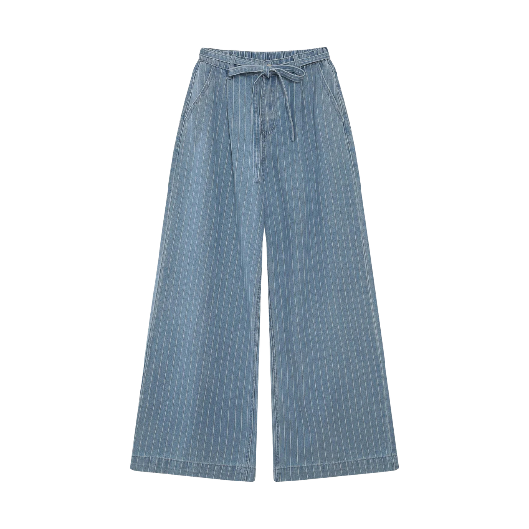 1GM0329-018 [GRACE & MILA] Loose-Fit Jeans Stripedblue Pompon #SS2613002 (C-EU-E)