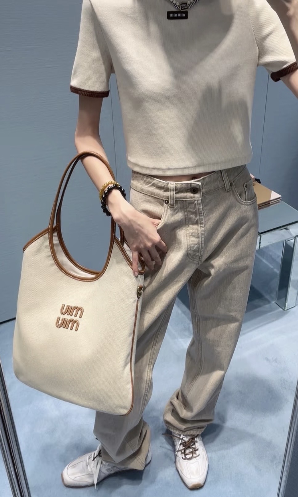 MiuMiu Ivy帆布 Hobo手袋 (Regular size) 自然色