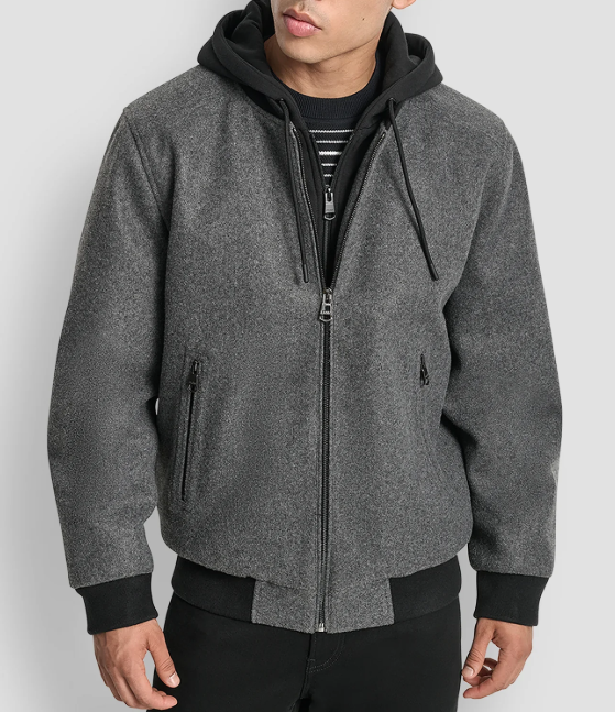 [S] DKNY BLACK WOOL BOMBER JACKET, DXR85093-BLK (SD1617)