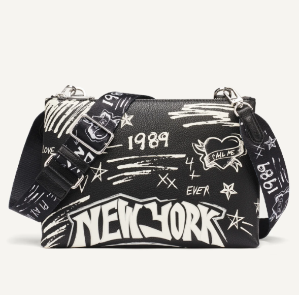 [S] DKNY BLACK/SILVER R54EIC45 CROSSBODY GRAFFITI SHOULDER BAG, 700948919944 (SD1632)