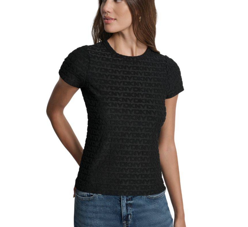 [S] DKNY BLACK LOGO JACQUARD SHORT SLEEVE CREW NECK TEE, DJ5T1571-BLK (SD1605)