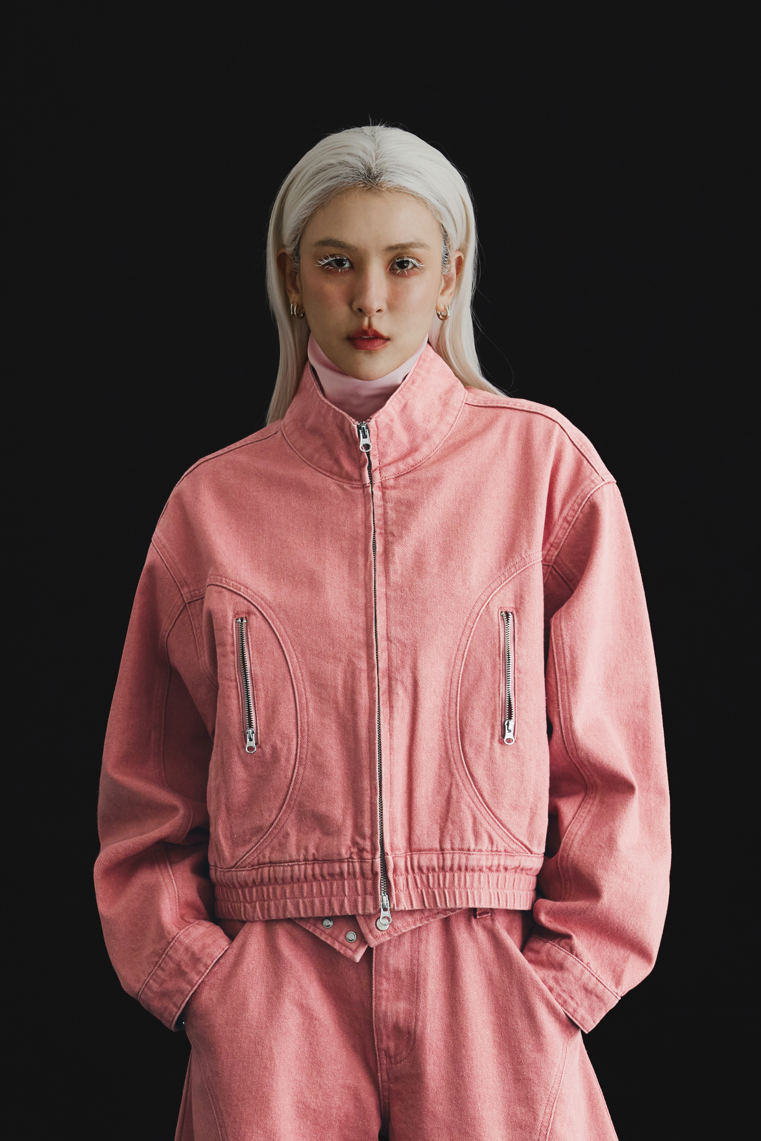 Stand Collar Denim Jacket｜Rose