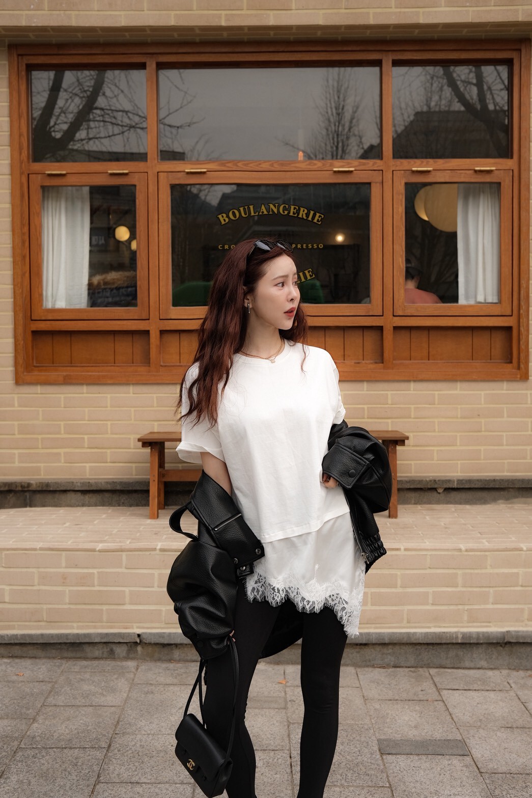 #AF07拼接蕾絲短袖上衣(白/杏/黑)