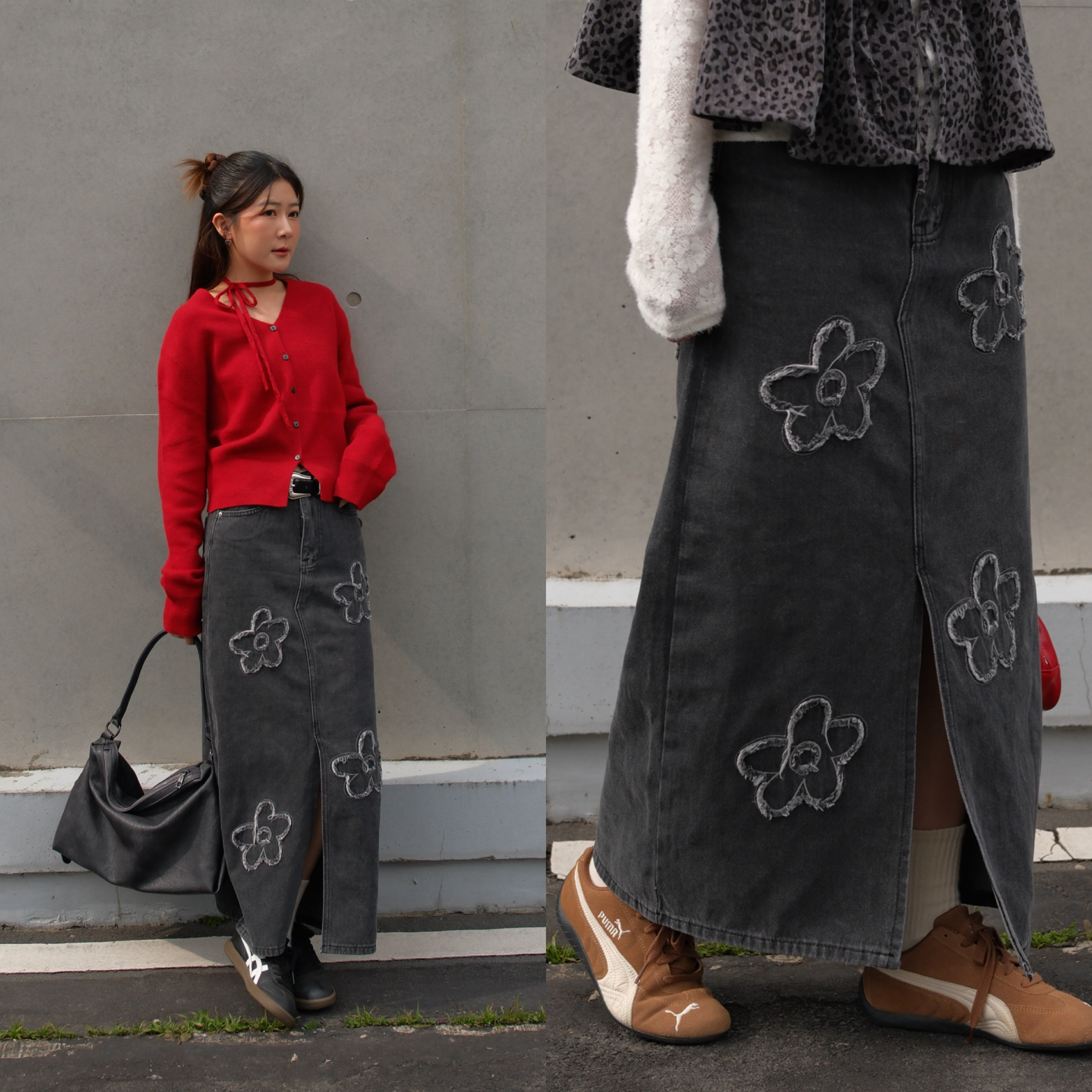 M01 (🐘黑灰Black gray ) 漫步小花園牛仔裙