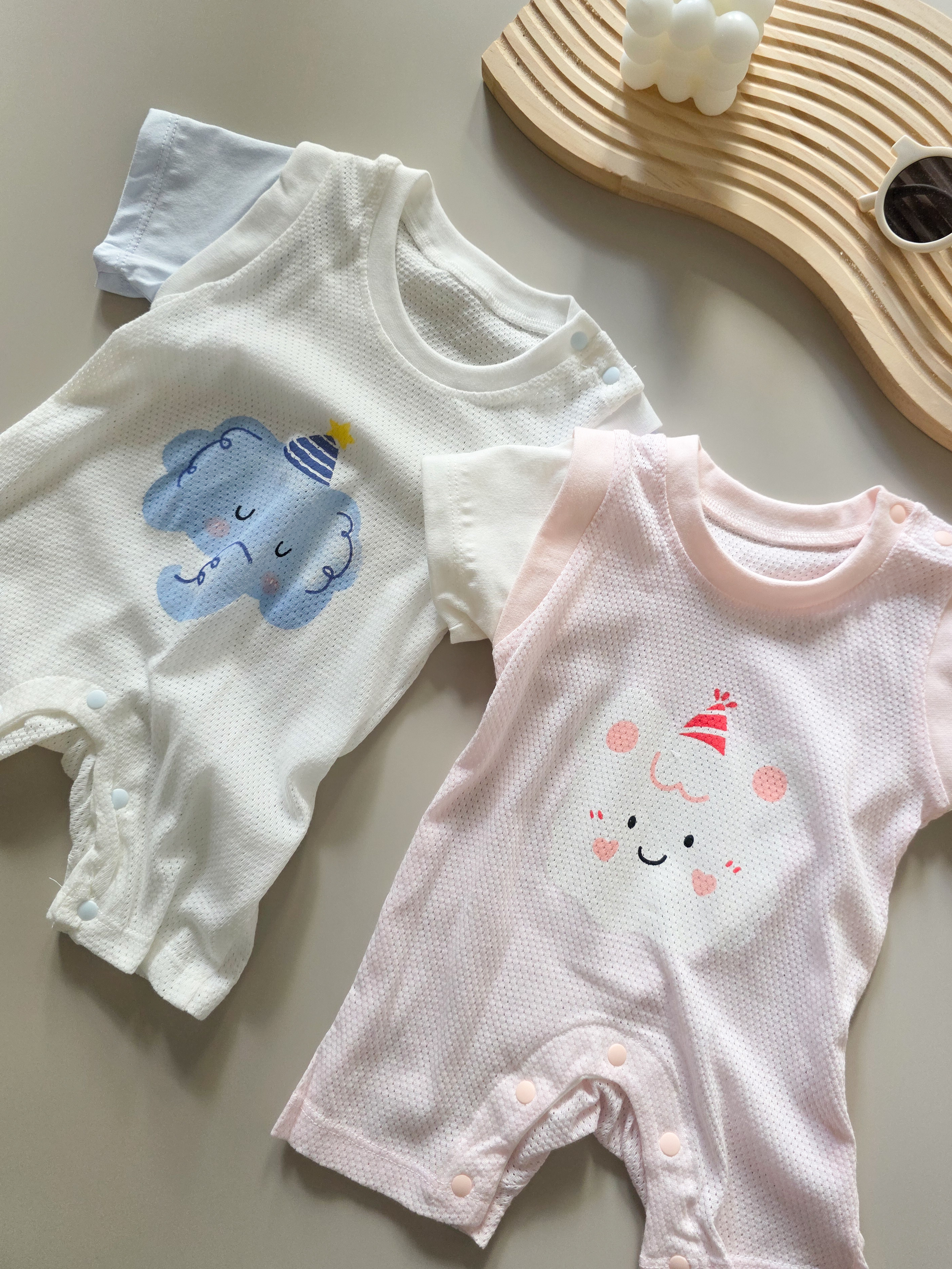 藍白大象 短袖網眼連身衣