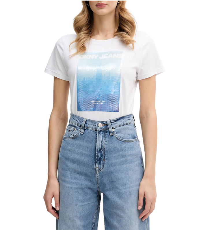 [S] DKNY WHITE SEQUIN GRAPHIC LOGO TEE, DJ6T1693-QI7 (SD1655)
