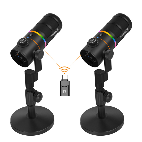 COMICA D10 Pro 雙 RGB 心形動態 USB 無線/XLR 輸出麥克風 (座台 2發1收雙咪組合)
