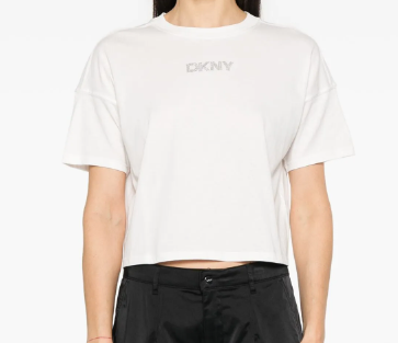 [S] DKNY WHITE SMALL LOGO LETERRING RHINESTONE BLOUSE T-SHIRT, DP4T9994-WHT (SD1730)