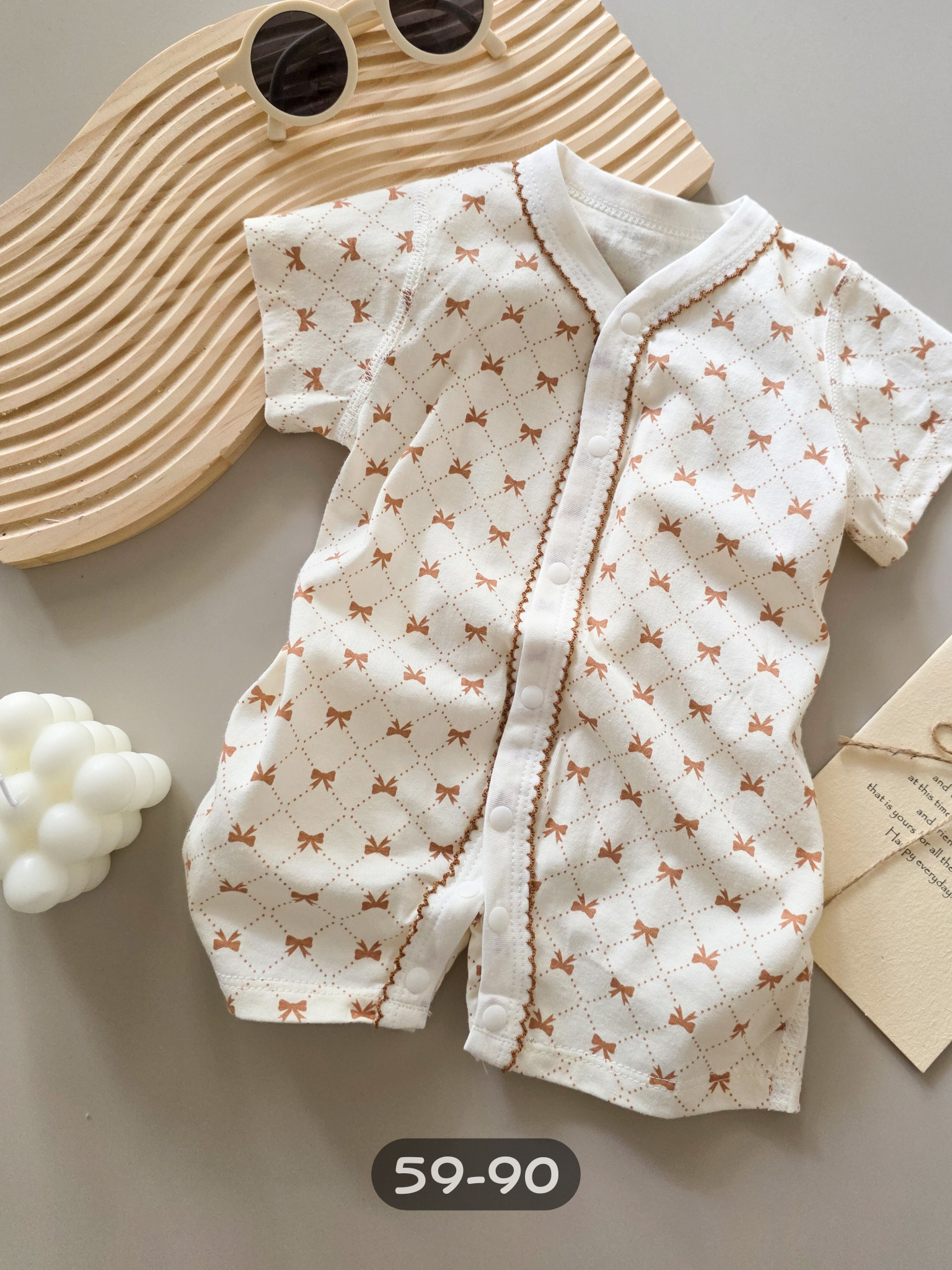 蝴蝶結格格 短袖網眼連身衣