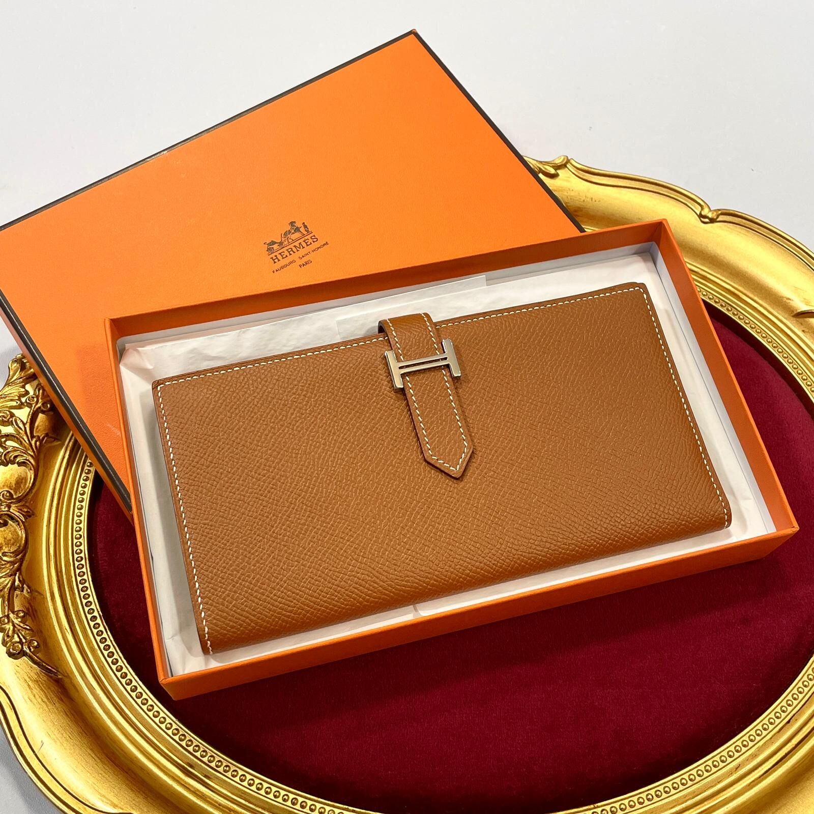未使用品!!! 全新HERMES長銀包,A刻, BEARN LONG WALLET ,EPSOM 金棕色銀扣, #BRAND NEW #香榭站正品