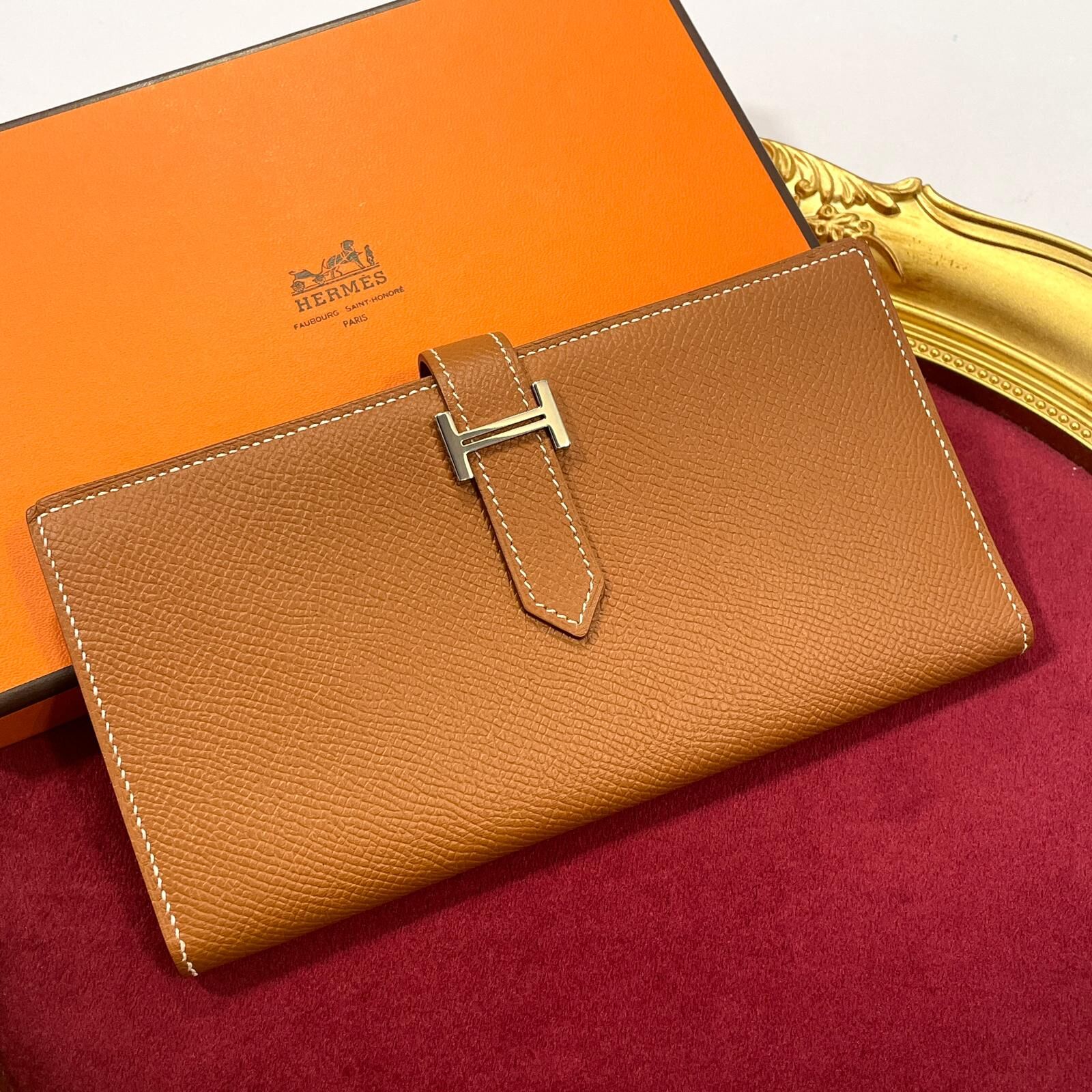 未使用品!!! 全新HERMES長銀包,A刻, BEARN LONG WALLET ,EPSOM 金棕色銀扣, #BRAND NEW #香榭站正品