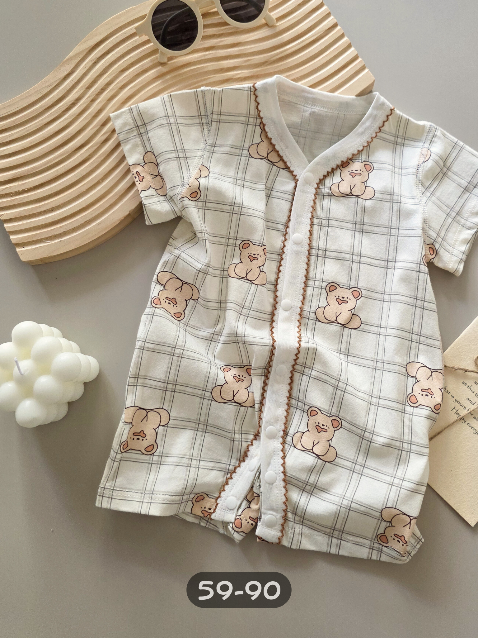 灰格熊 短袖網眼連身衣