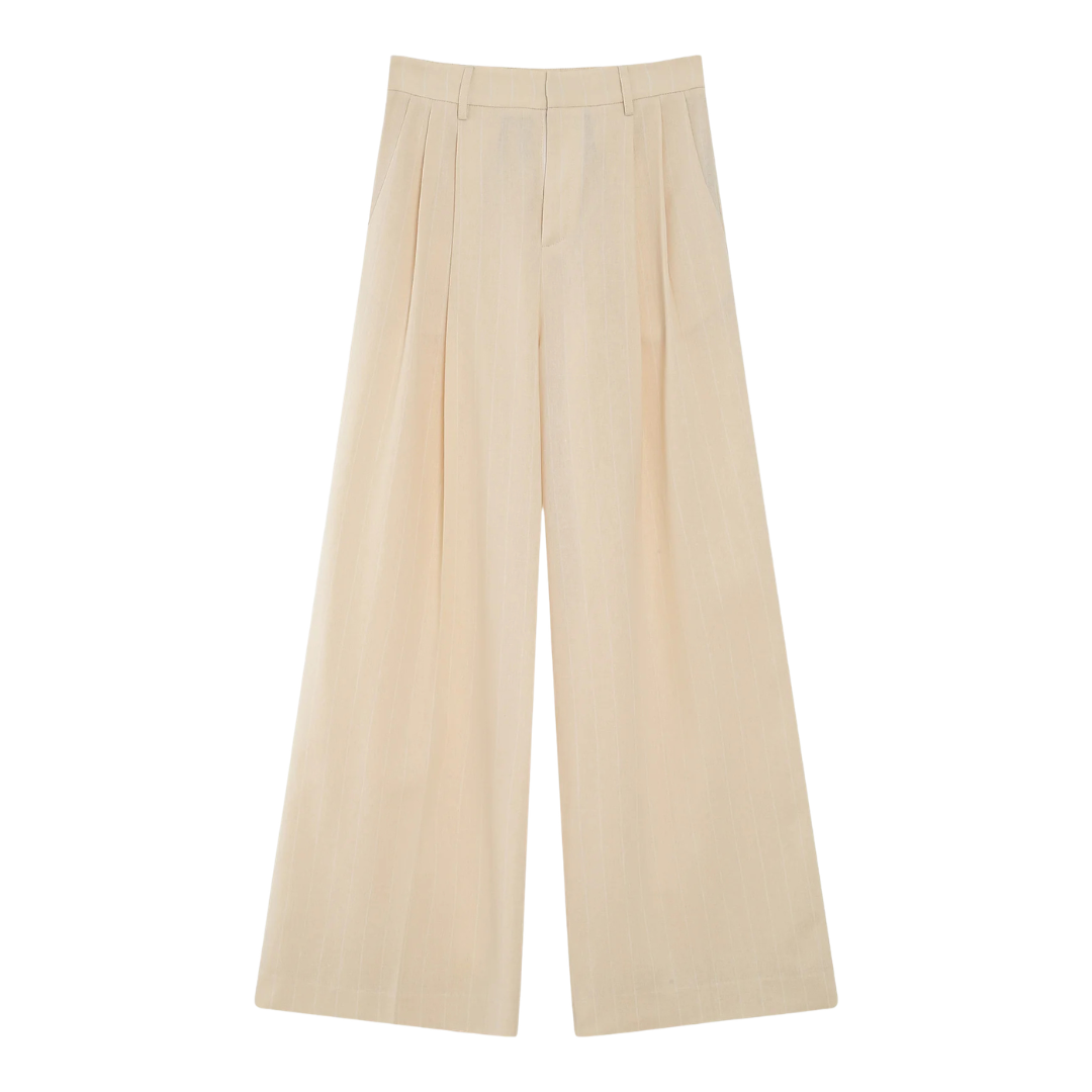 1GM0329-021 [GRACE & MILA] Tailored Linen Pinstripe Trousers Vanille Very #SS2613012 (C-EU-E)
