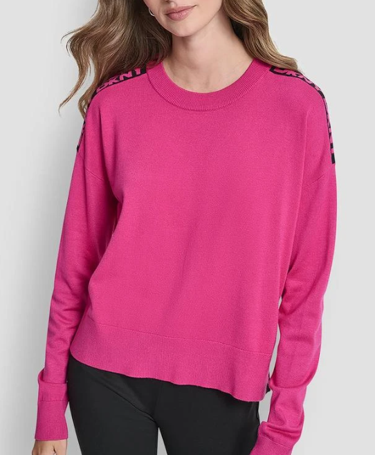 [S] DKNY FUSCHIA/BLACK LONG SLEEVE LOGO TAPE SWEATER, P5MSZJ92-FHK (SD1695)