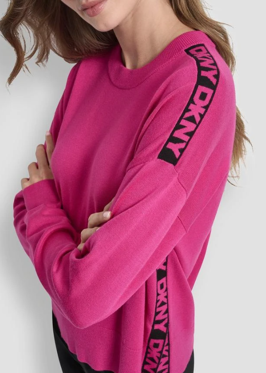 [S] DKNY FUSCHIA/BLACK LONG SLEEVE LOGO TAPE SWEATER, P5MSZJ92-FHK (SD1695)