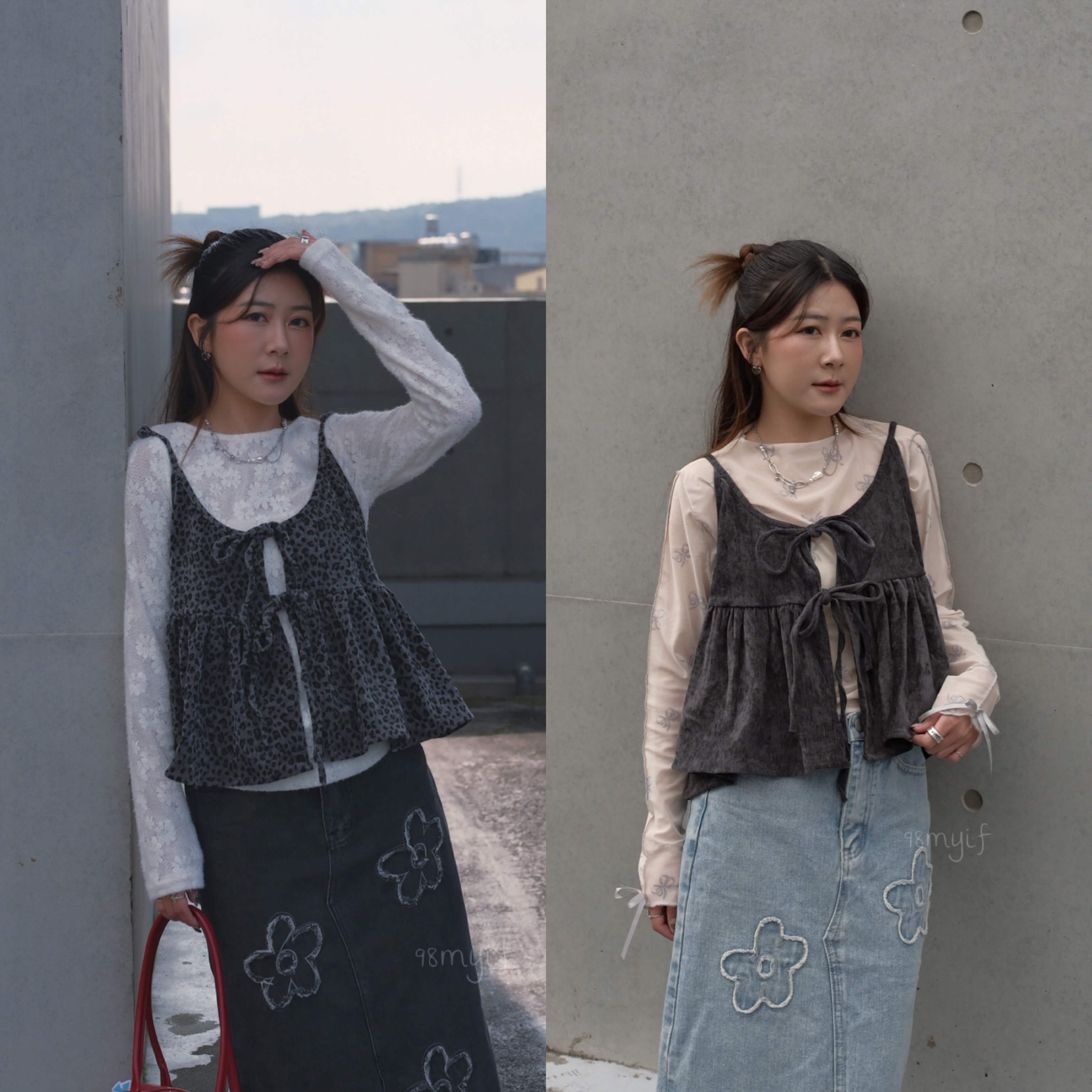 M03 絨毛蝴蝶結綁帶背心 （2 colors)