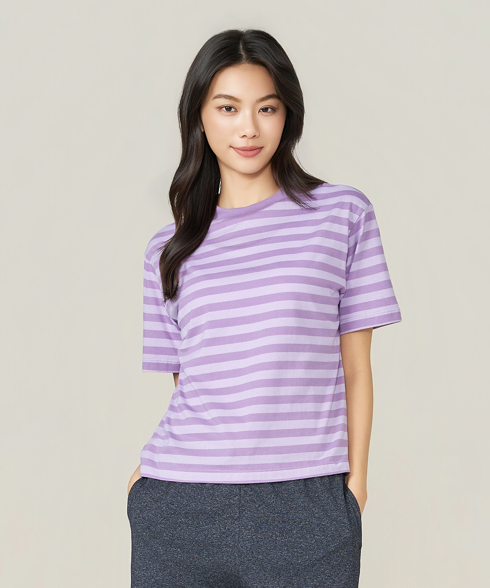 自由空間-條紋棉 輕柔純棉女圓領短袖寬版衫 UE028626