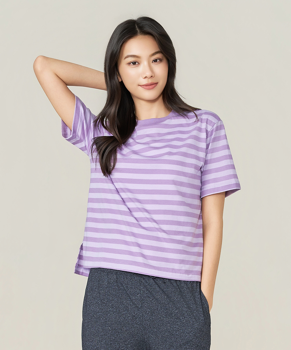 自由空間-條紋棉 輕柔純棉女圓領短袖寬版衫 UE028626