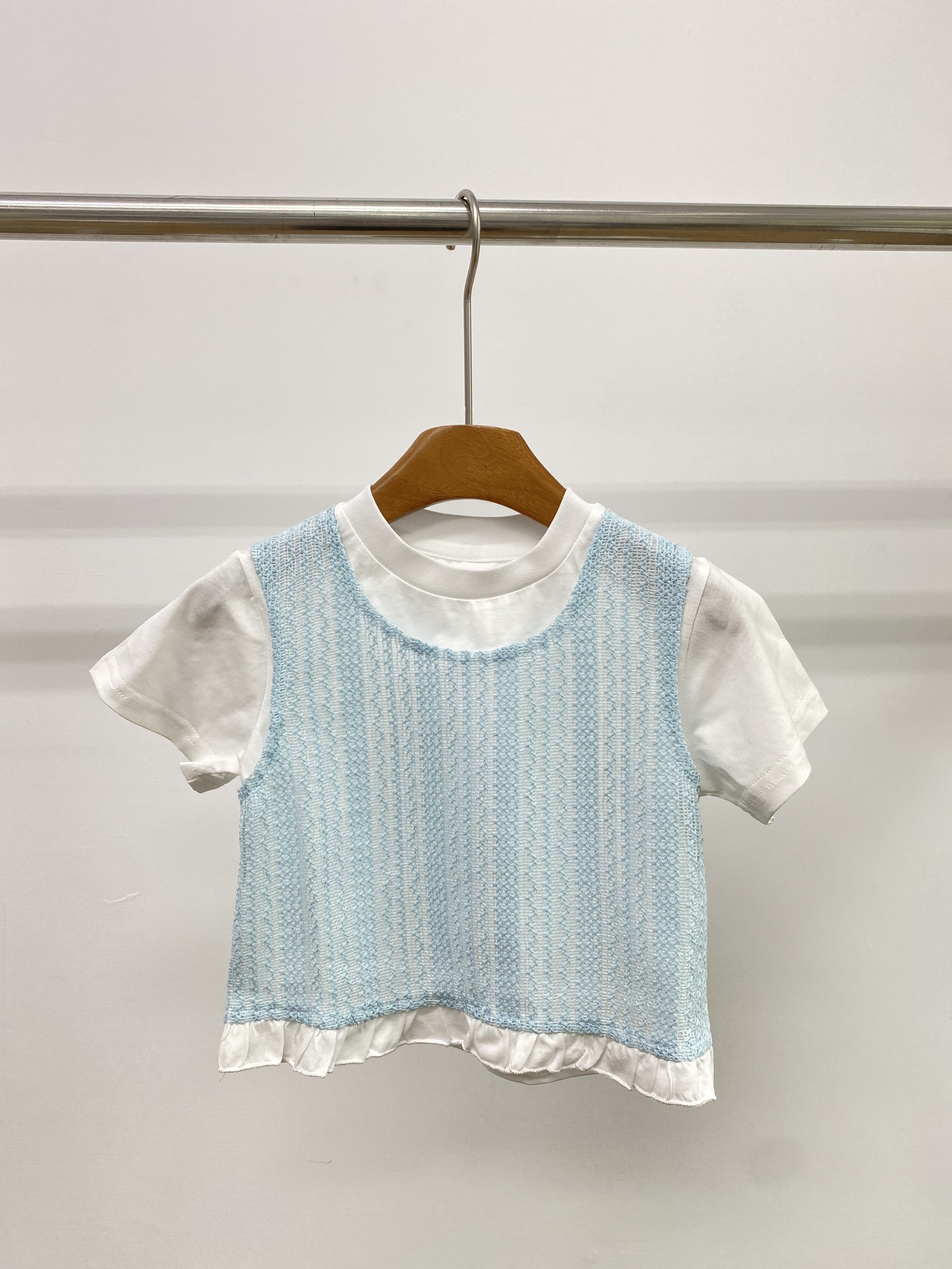 A04506網紗拼接假兩件上衣