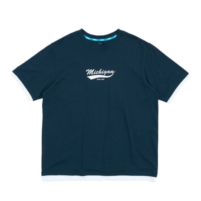 【下殺↘ $499】NCAA 短T 深藍 密西根 假兩件 寬版 短袖 中性 7325101480