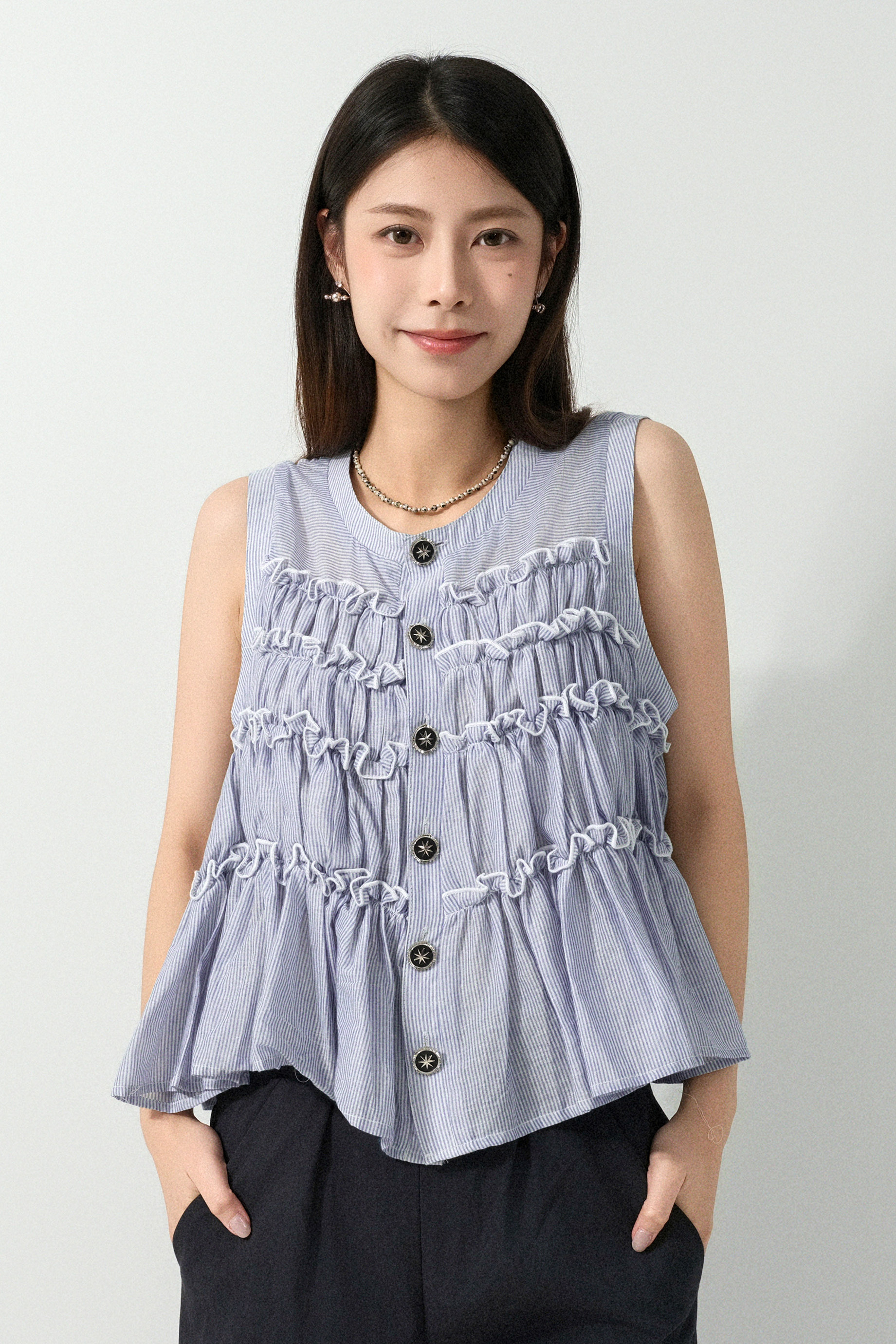 荷葉蛋糕條子背心恤衫（預購產品）