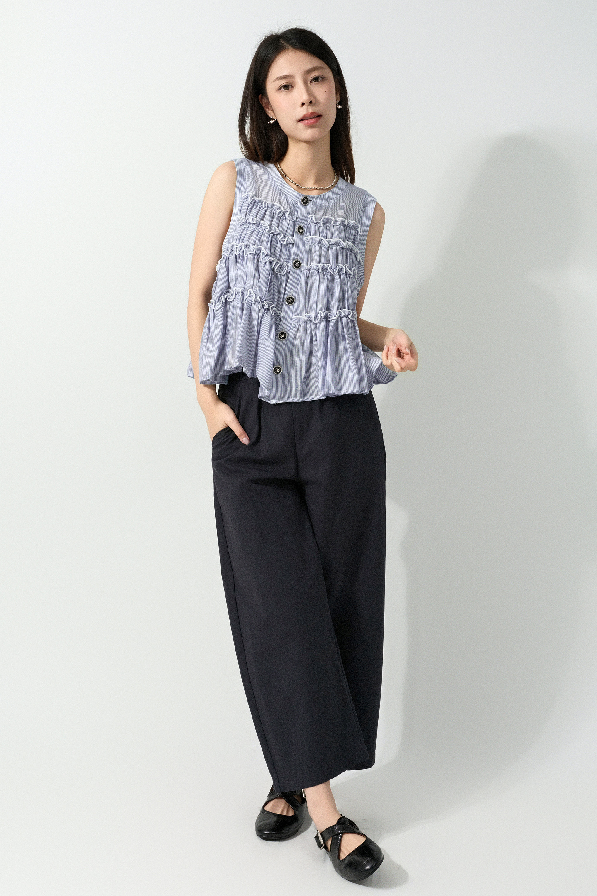 荷葉蛋糕條子背心恤衫（預購產品）